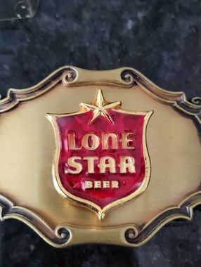 Vintage Belt Buckle Solid Brass 1978 Lone Star Beer Texas USA made by Raintree